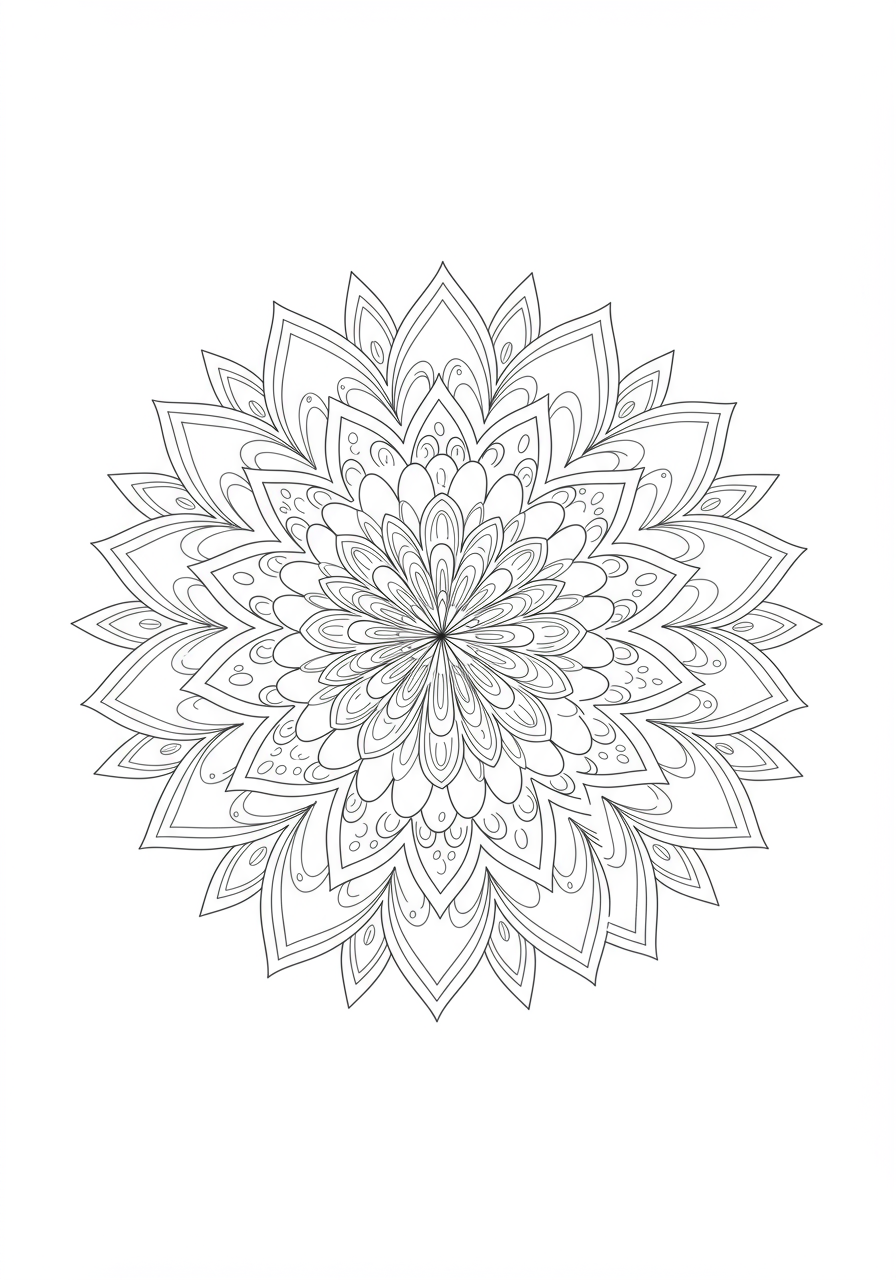 A free printable coloring page featuring an easy tropical flower explosion mandala design for kids.