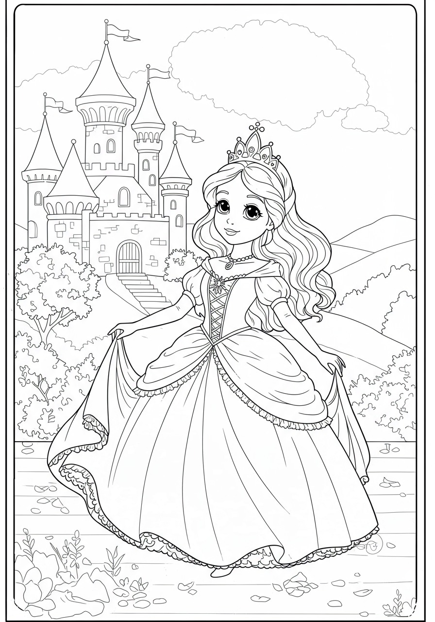 A free printable coloring page featuring Cinderella's glass slipper shimmering under a magical midnight sky with stars and a crescent moon, perfect for kids.