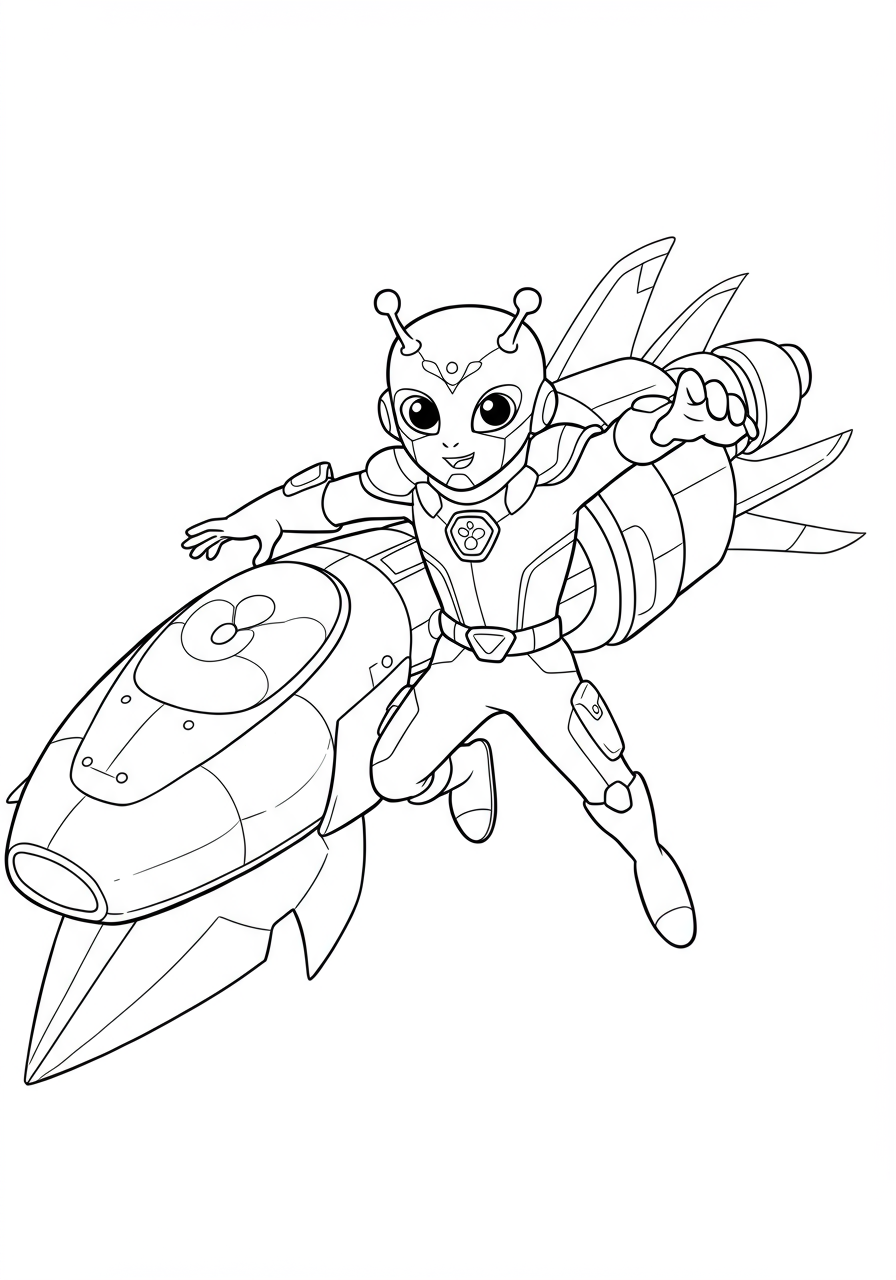 Free printable coloring page featuring a sleek, futuristic Alien Hero Allies Ship with clear lines for easy coloring, perfect for kids who love superheroes and space adventures.