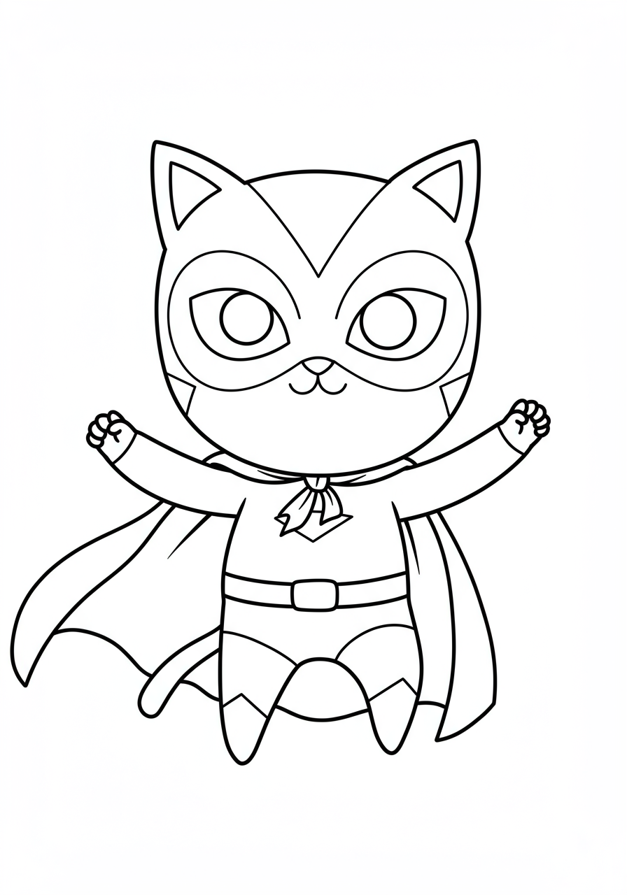 Free printable coloring page featuring a mysterious cat superhero mask, perfect for kids to color and imagine their own superhero adventures.