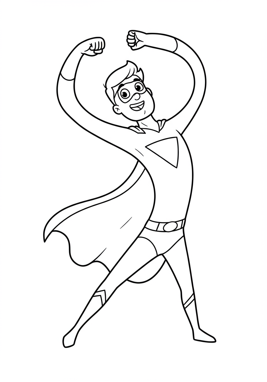 A free printable coloring page featuring an elastic superhero stretching their arms super long, ready for action. Designed for kids to color.
