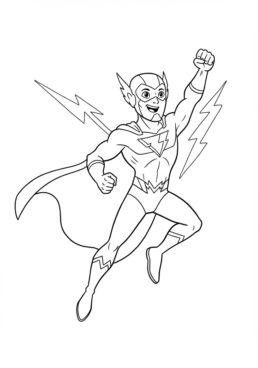 Free printable coloring page featuring a powerful lightning hero emblem design, perfect for kids to color and enjoy.