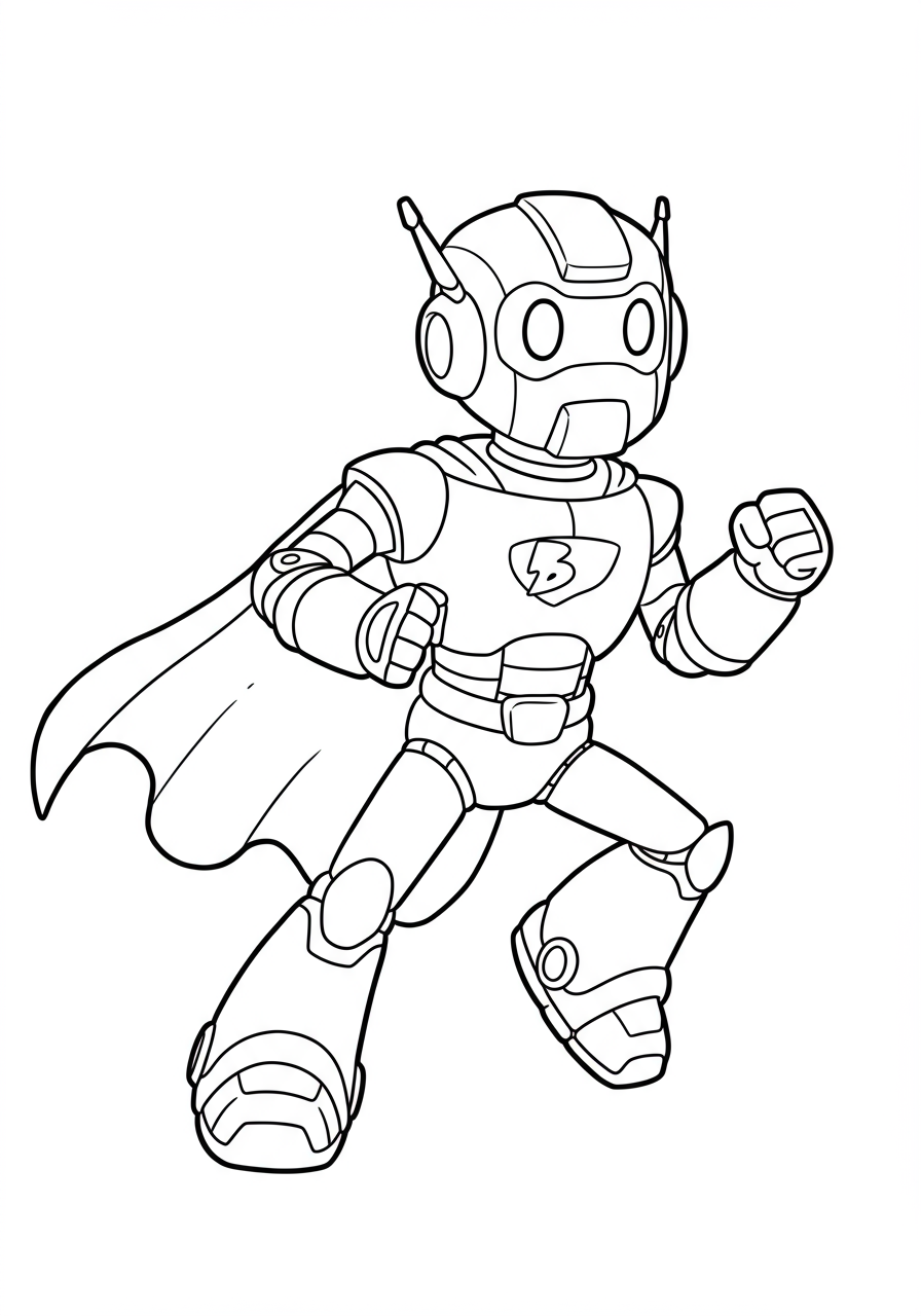 Free printable coloring page depicting Bolt Bot, a friendly robotic hero assistant companion, ready for action.