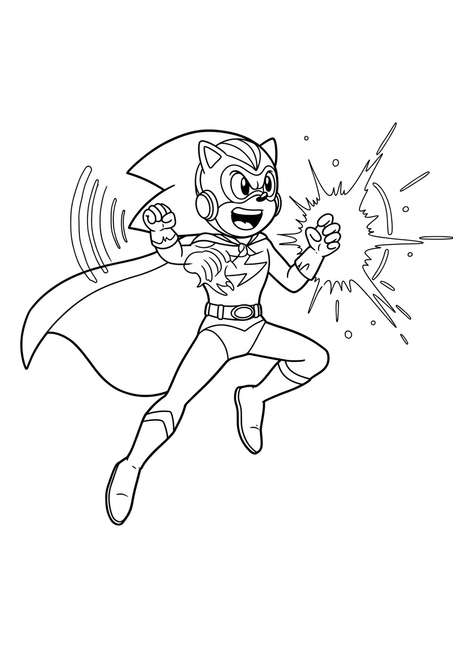 A free printable coloring page depicting a superhero unleashing a powerful sonic scream blast, with dynamic sound waves emanating around them. Ideal for kids to color.