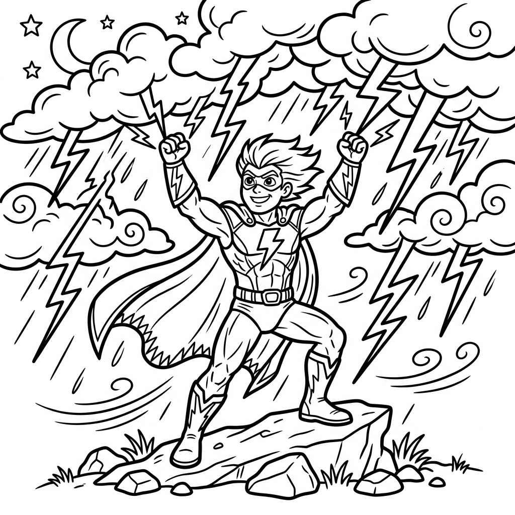 Thunder Hero Storm Power coloring page for kids