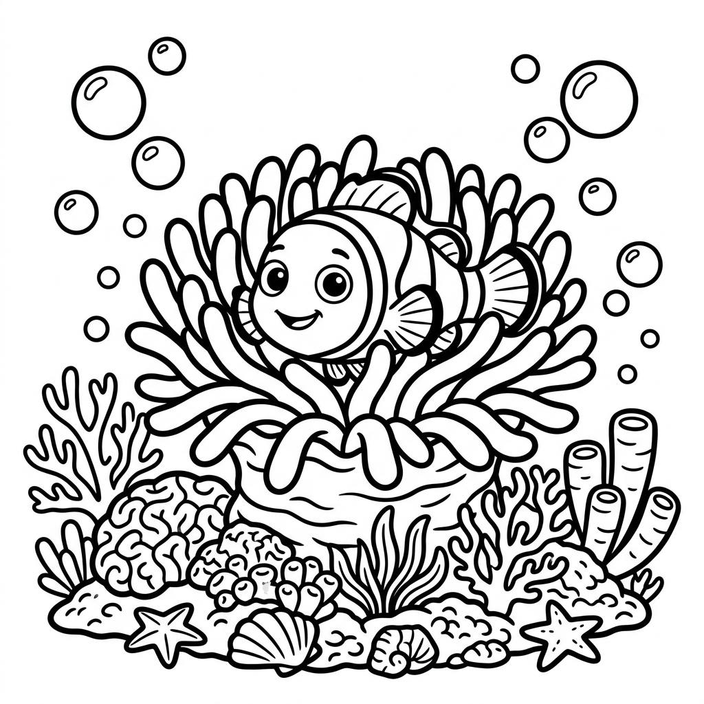 Clownfish Anemone Home coloring page for kids