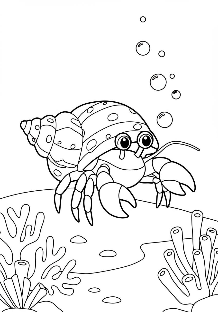 Hermit Crab Shell Swap coloring page for kids