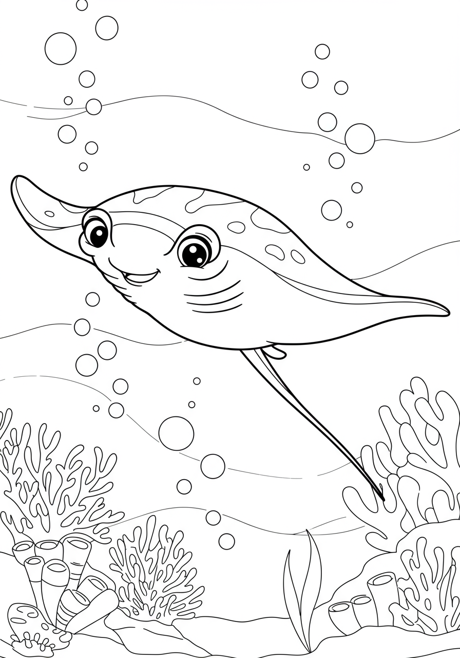 Manta Ray Gliding coloring page for kids