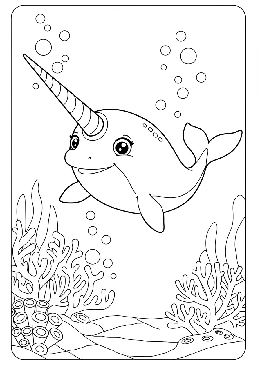 Narwhal Arctic Ice coloring page for kids