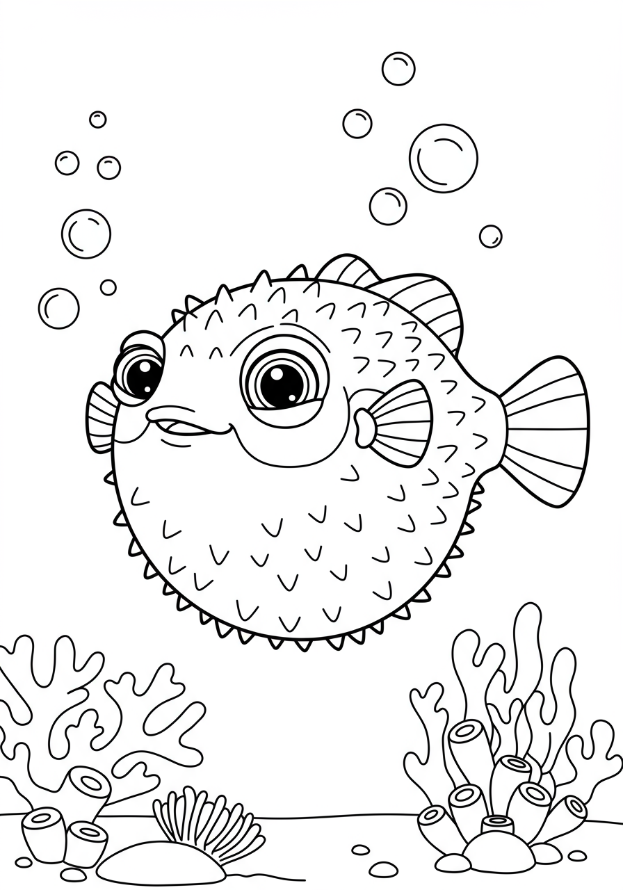 Pufferfish Puffed Up coloring page for kids