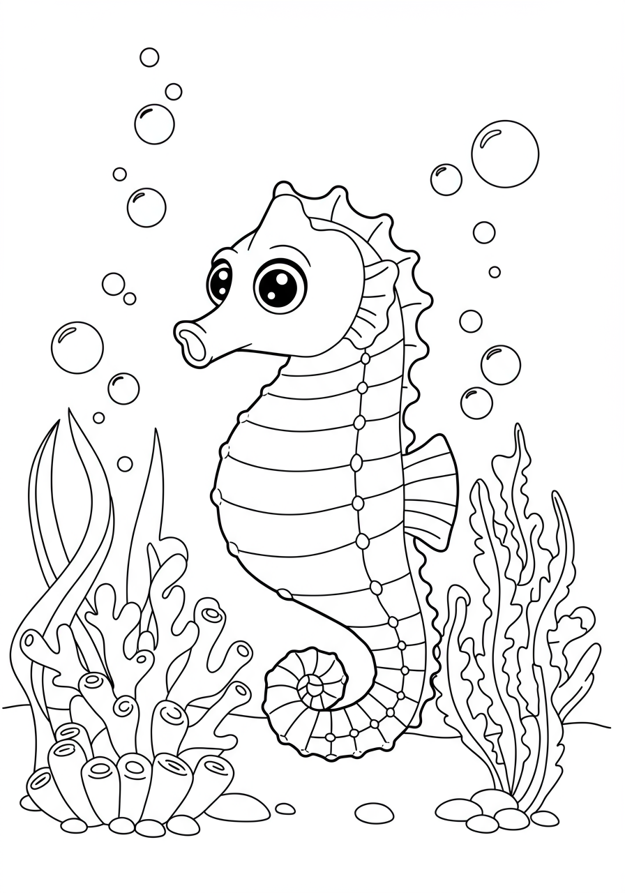Seahorse Seaweed Garden coloring page for kids