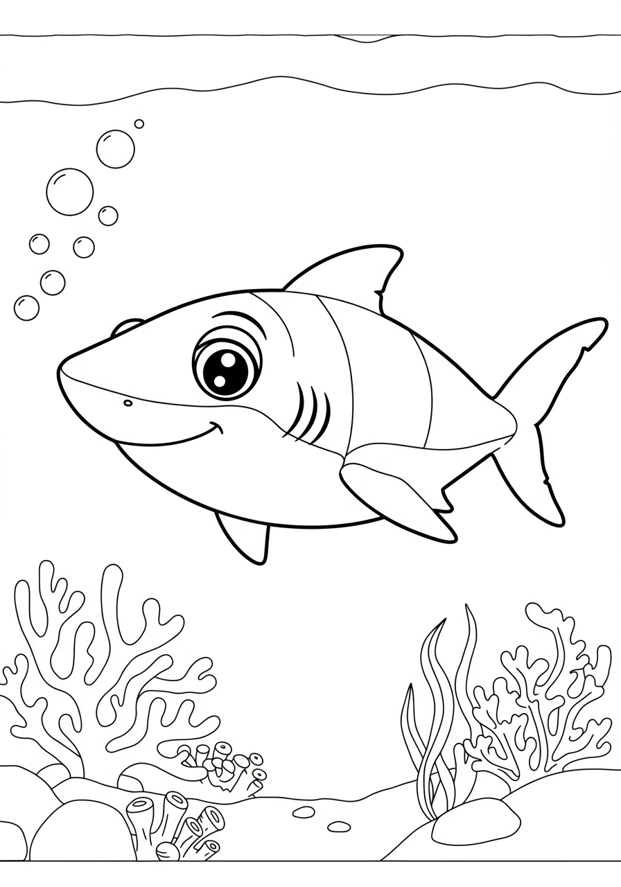 Shark Swimming Fish coloring page for kids