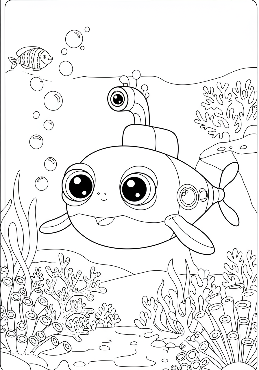Submarine Adventure Deep coloring page for kids