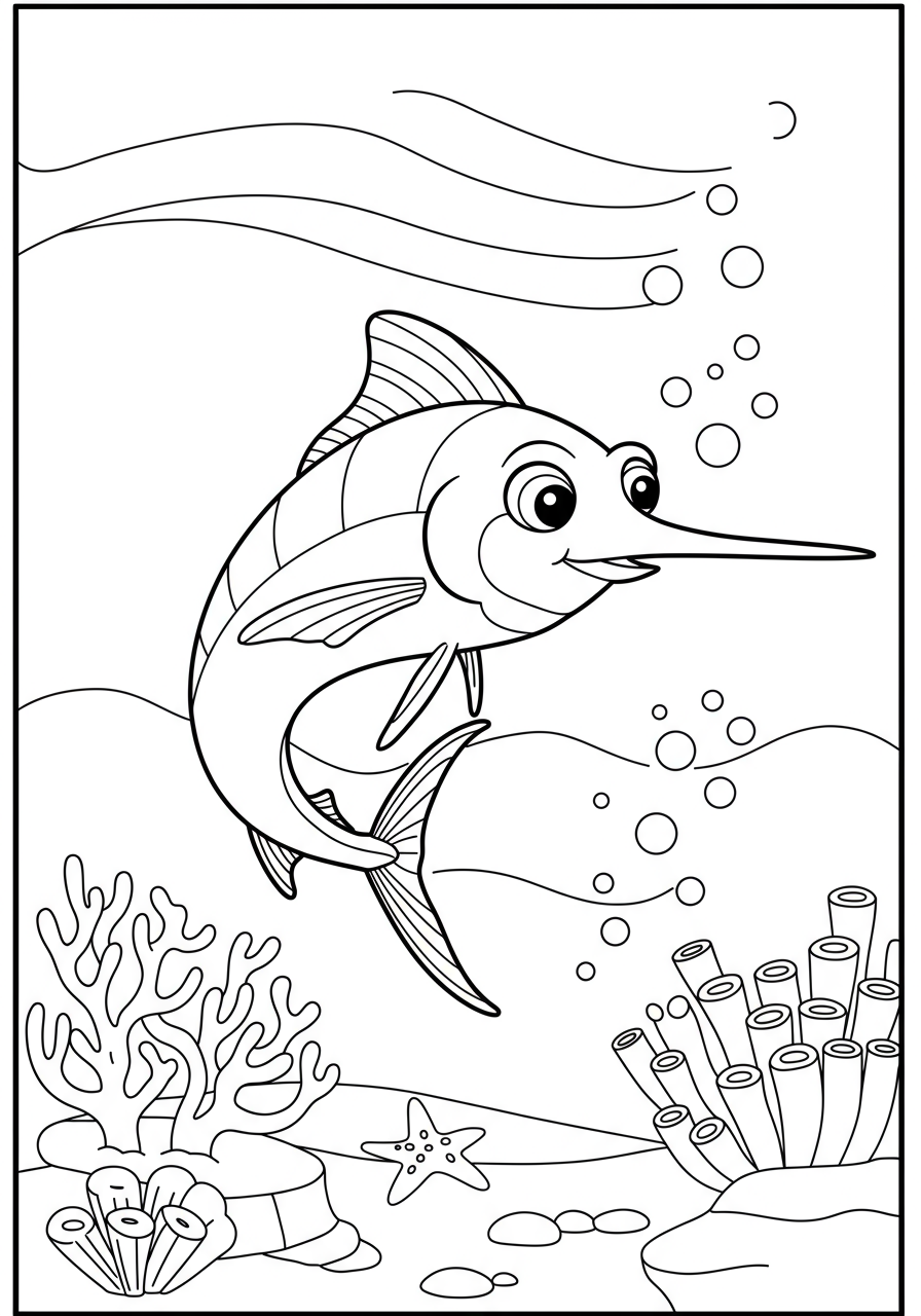 Swordfish Racing Fast coloring page for kids
