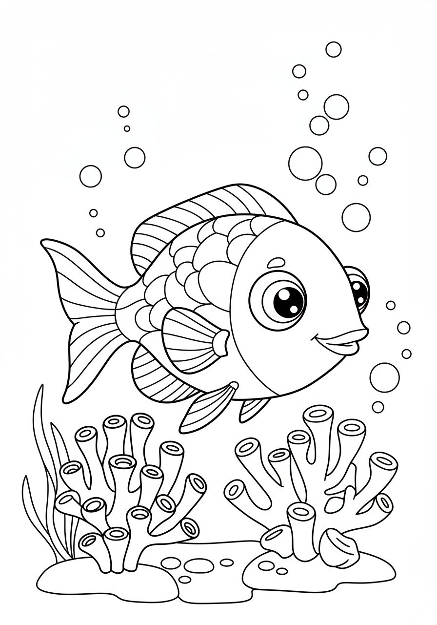 Tropical Fish Coral coloring page for kids