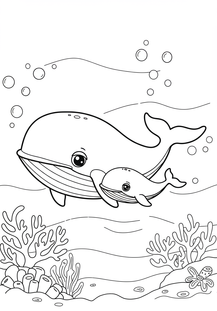 Whale Mother Calf coloring page for kids