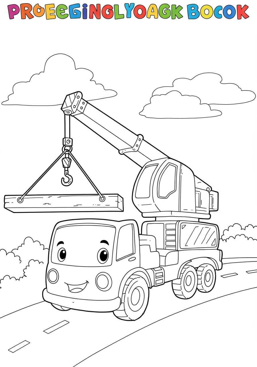 A free printable coloring page featuring a large, industrial crane lifting a heavy metal beam against a simple background, designed for kids.