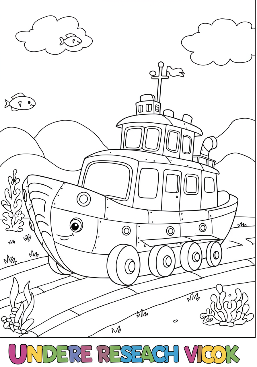 A free printable coloring page depicting an easy-to-color underwater research vessel with large windows and robotic arms, ready for deep-sea exploration, perfect for kids.
